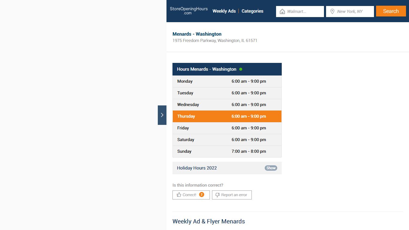 Menards - Washington - Hours & Weekly Ad - Store Opening Hours